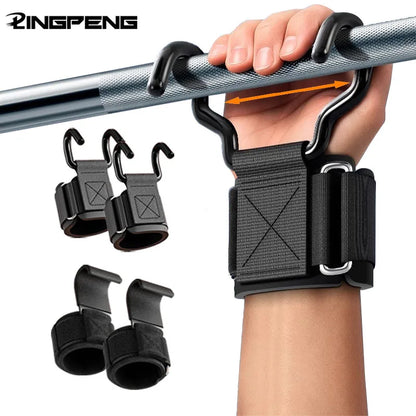 Weight Lifting Hook Grips with Wrist Wraps Hand-Bar Wrist Strap Gym Fitness Hook Weight Strap Pull-Ups Power Lifting Gloves