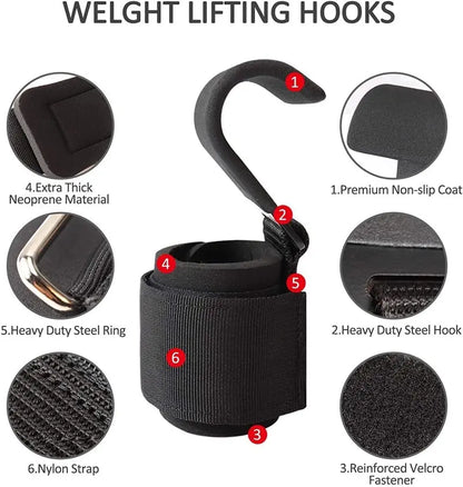 Weight Lifting Hook Grips with Wrist Wraps Hand-Bar Wrist Strap Gym Fitness Hook Weight Strap Pull-Ups Power Lifting Gloves